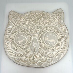 Pottery Barn Embossed White Owl Plate 10" Wide Decorative Ceramic Plate
